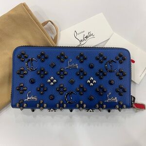 Christian Louboutin Electric Blue Studded Zip-Around Wallet